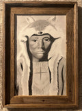“Fox Headdress” (9x16”) Original framed drawing by Matt “Ekwa” Stick