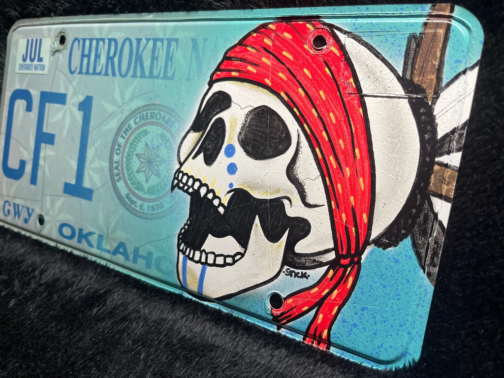 Hand-Painted Skull Cherokee Nation License Plate